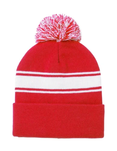 Reklamní čepice s bambulí a vetkaným firemním vzorem - zimní merch